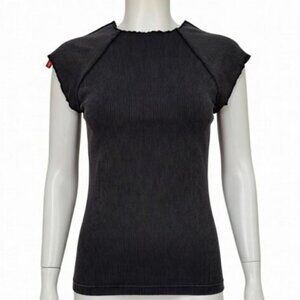 NWT Zenana Chic Black Cap Sleeve Top | Textured Knit | Size Large